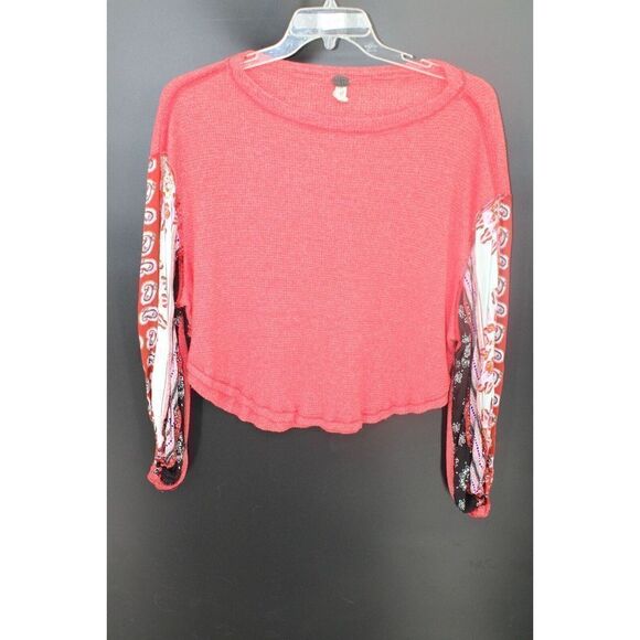 WE THE FREE BLOSSOM THERMAL BALLOON SLEEVE TOP SIZE XS PAISLEY RED - Picture 1 of 6